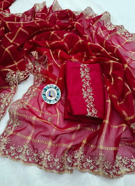 Chex Design Georgette Fabric Fancy Sarees Collection Online Wholesale